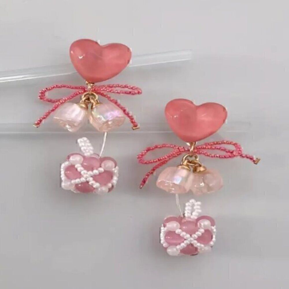 Heart Drop Earrings, Simple Design, Fashion Dangle Flower Earrings